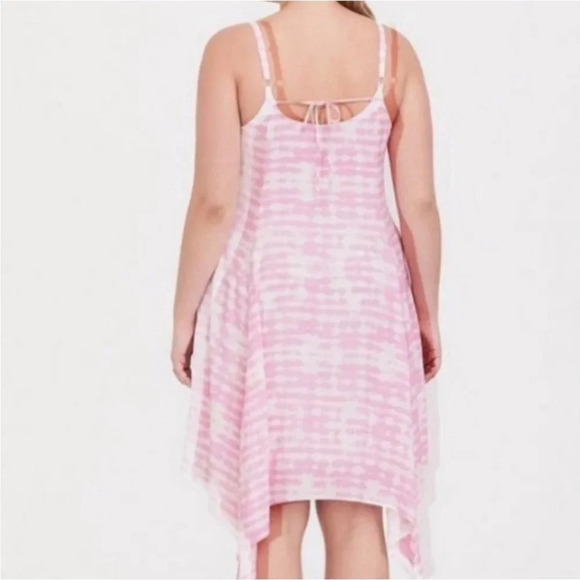 TORRID pink white tie-dye chillis handkerchief dress adjustable straps costal - Picture 3 of 12